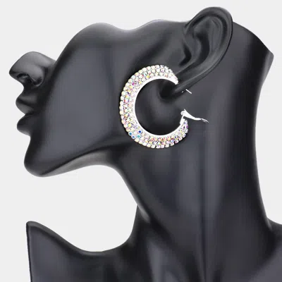 Fashnzfab Crystal Rhinestone 1.5 Inch Hoop Earrings In Metallic