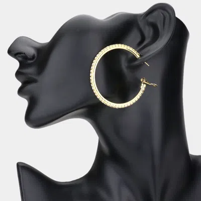 Fashnzfab Crystal Rhinestone 1.8 Inch Hoop Earrings In Black