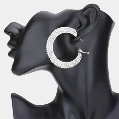 Fashnzfab Crystal Rhinestone 2.2 Inch Hoop Earrings In Silver