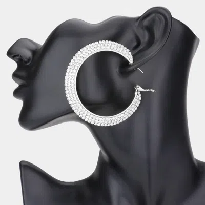Fashnzfab Crystal Rhinestone 2.5 Inch Hoop Earrings In Black