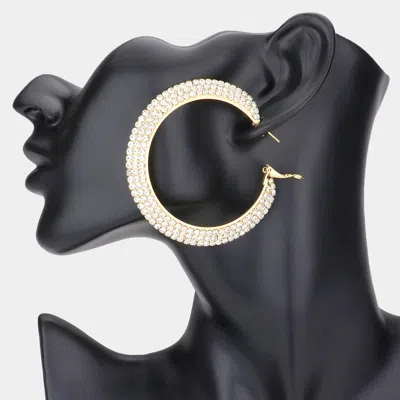 Fashnzfab Crystal Rhinestone 2.5 Inch Hoop Earrings In Black