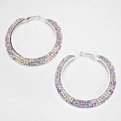Fashnzfab Crystal Rhinestone 2.5 Inch Hoop Earrings In Purple