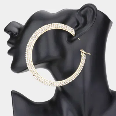 Fashnzfab Crystal Rhinestone 3.25 Inch Hoop Earrings In Black