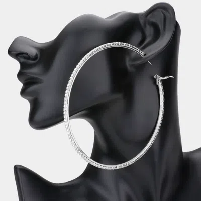 Fashnzfab Crystal Rhinestone 3.75 Inch Hoop Earrings In Black