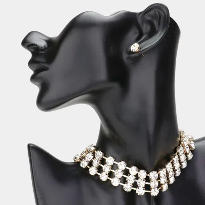 Fashnzfab Crystal Rhinestone Accented Choker Necklace 13" + 4" L In Gold