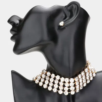 Fashnzfab Crystal Rhinestone Accented Choker Necklace In White