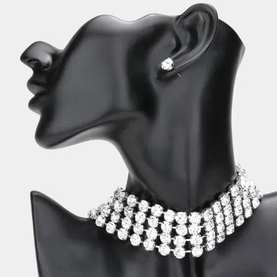 Fashnzfab Crystal Rhinestone Accented Choker Necklace In Metallic