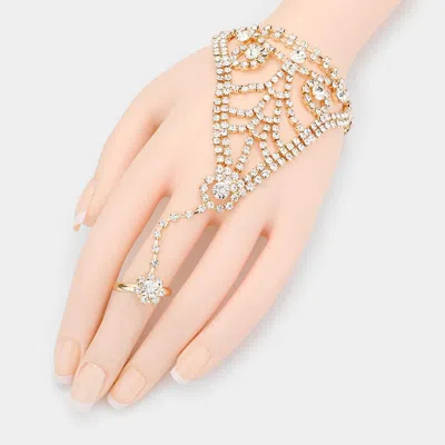 Fashnzfab Crystal Rhinestone Accented Hand Chain Evening Bracelet Gold