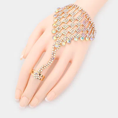 Fashnzfab Crystal Rhinestone Accented Hand Chain Evening Bracelet In Multi