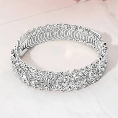 Fashnzfab Crystal Rhinestone Adjustable Evening Bracelet In Silver