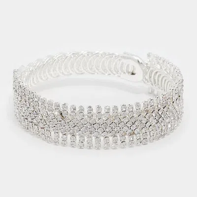 Fashnzfab Crystal Rhinestone Adjustable Evening Bracelet In Silver