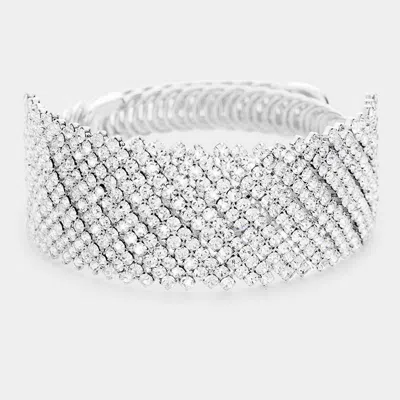 Fashnzfab Crystal Rhinestone Adjustable Evening Bracelet In Silver
