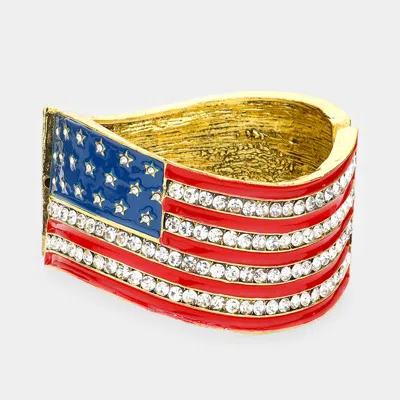Fashnzfab Crystal Rhinestone American Flag Hinged Bracelet Multi