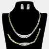 Fashnzfab Crystal Rhinestone & Metal Necklace Jewelry Set In Metallic