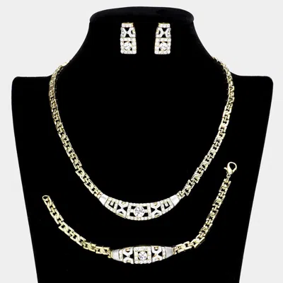 Fashnzfab Crystal Rhinestone & Metal Necklace Jewelry Set In Metallic