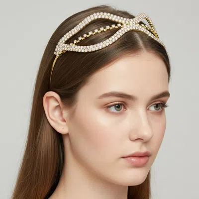 Fashnzfab Crystal Rhinestone Bow Headband In Gold
