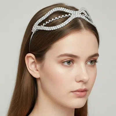 Fashnzfab Crystal Rhinestone Bow Headband In Metallic