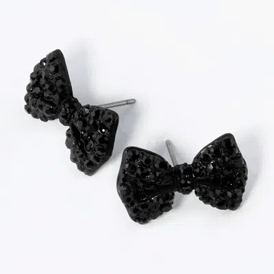 Fashnzfab Crystal Rhinestone Bow Stud Earrings In Black