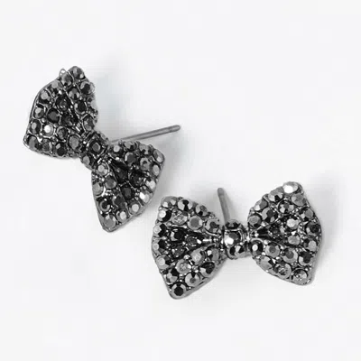 Fashnzfab Crystal Rhinestone Bow Stud Earrings In Black
