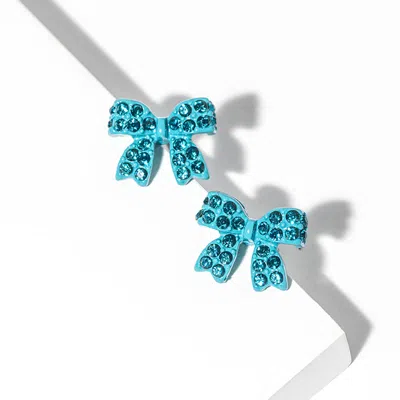 Fashnzfab Crystal Rhinestone Bow Stud Earrings In Blue