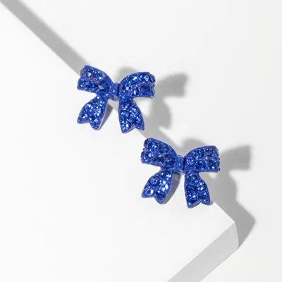Fashnzfab Crystal Rhinestone Bow Stud Earrings In Blue