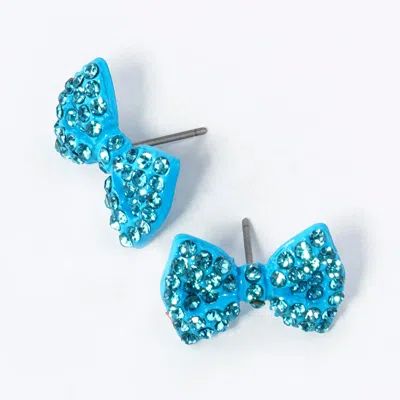 Fashnzfab Crystal Rhinestone Bow Stud Earrings In Blue
