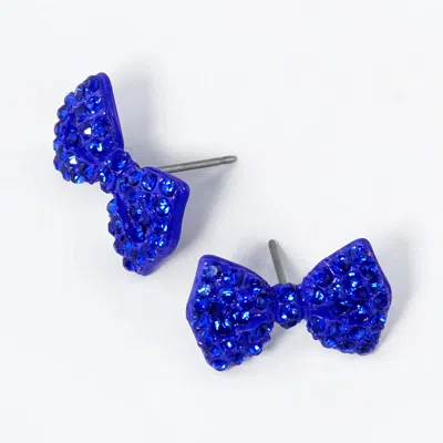 Fashnzfab Crystal Rhinestone Bow Stud Earrings In Blue