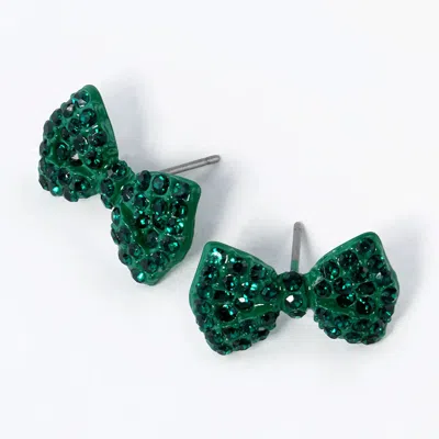Fashnzfab Crystal Rhinestone Bow Stud Earrings In Gold