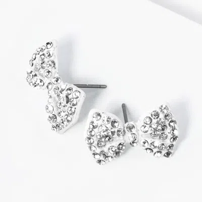 Fashnzfab Crystal Rhinestone Bow Stud Earrings In Metallic