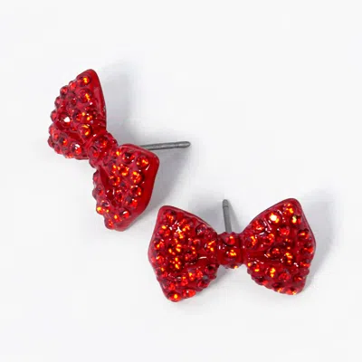 Fashnzfab Crystal Rhinestone Bow Stud Earrings In Red