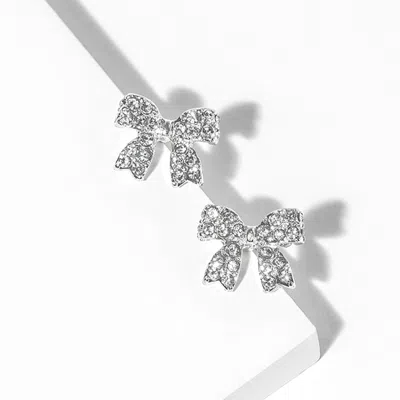 Fashnzfab Crystal Rhinestone Bow Stud Earrings In Metallic