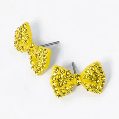 Fashnzfab Crystal Rhinestone Bow Stud Earrings In Yellow