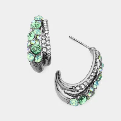 Fashnzfab Crystal Rhinestone Bubble Half Hoop Earrings In Green