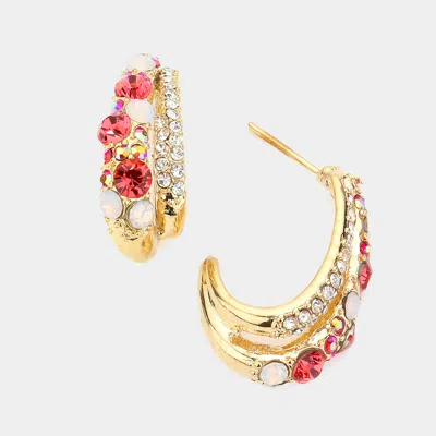 Fashnzfab Crystal Rhinestone Bubble Half Hoop Earrings In Gold