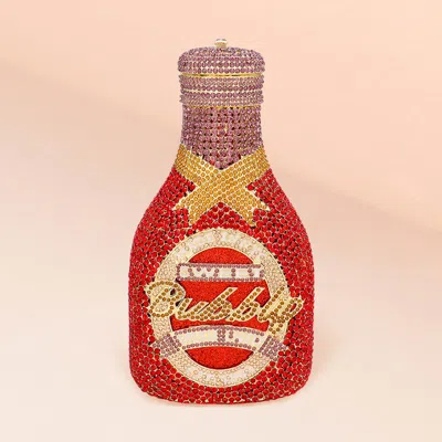 Fashnzfab Crystal Rhinestone Bubbles Champagne Clutch / Tote / Shoulder Bag In Red