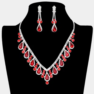 Fashnzfab Crystal Rhinestone Bubbly Teardrop Necklace Clip On Earring Set In Multi
