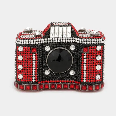Fashnzfab Crystal Rhinestone Camera Clutch / Tote / Shoulder Bag In Red