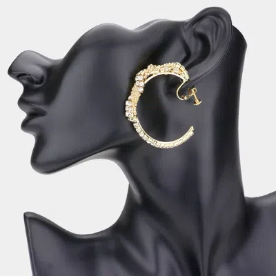 Fashnzfab Crystal Rhinestone Chain Hoop Clip On Earrings In Metallic