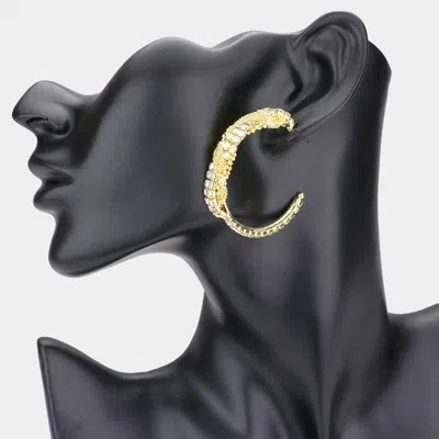 Fashnzfab Crystal Rhinestone Chain Hoop Earrings In Black