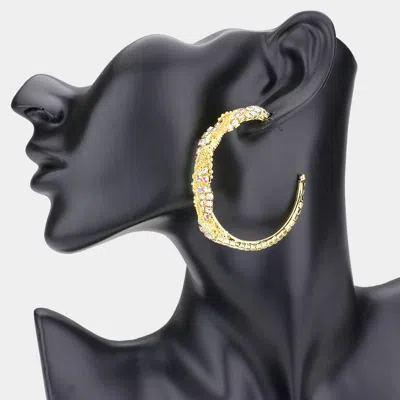 Fashnzfab Crystal Rhinestone Chain Swirl Hoop - Ab, Gold