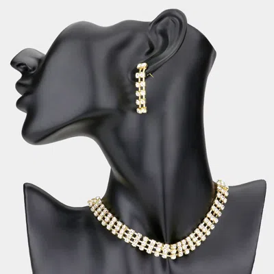 Fashnzfab Crystal Rhinestone Choker Evening Necklace In Gold