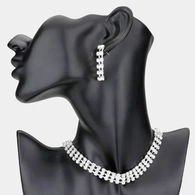 Fashnzfab Crystal Rhinestone Choker Evening Necklace In Silver