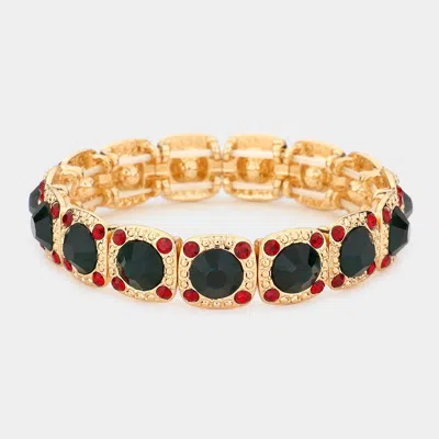 Fashnzfab Crystal Rhinestone Christmas Light Stretch Bracelet Emerald, Gold, Siam In Black