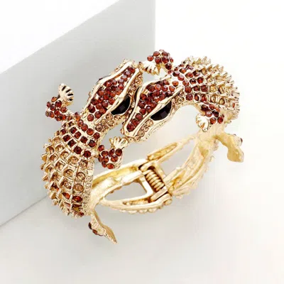 Fashnzfab Crystal Rhinestone Double Crocodile/alligator Evening Hinged Cuff Bracelet Brown