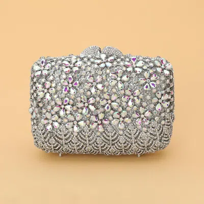 Fashnzfab Crystal Rhinestone Embellished Flower Pattern Evening Clutch Shoulder Bag In Multi