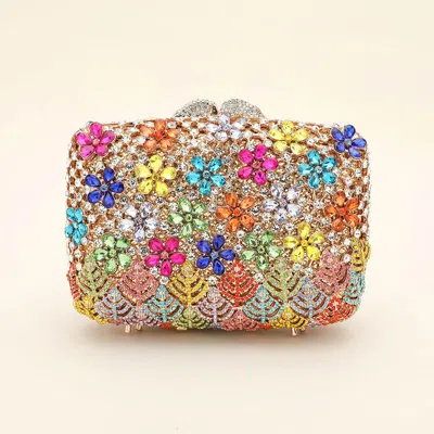 Fashnzfab Crystal Rhinestone Embellished Flower Pattern Evening Clutch / Tote / Shoulder Bag In Multi
