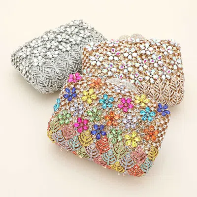 Fashnzfab Crystal Rhinestone Embellished Flower Pattern Evening Clutch / Tote / Shoulder Bag In Silver
