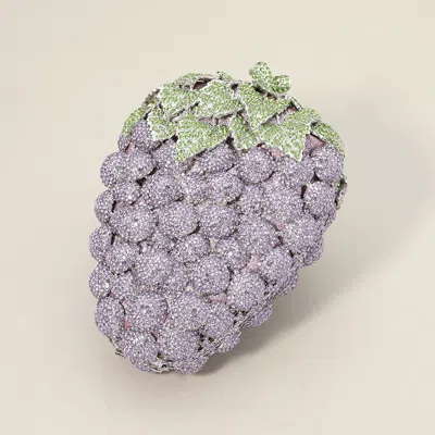 Fashnzfab Crystal Rhinestone Embellished Grape Evening Clutch / Tote / Shoulder Bag In Purple
