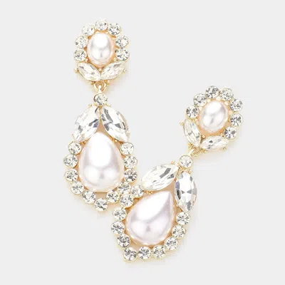 Fashnzfab Crystal Rhinestone Embellished Pearl Evening Earrings In Multi