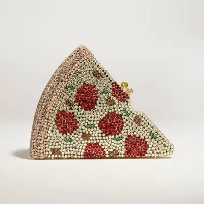 Fashnzfab Crystal Rhinestone Embellished Pizza Slice Evening Clutch Shoulder Bag In Multi